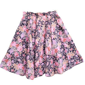 Vintage Pink Floral Calico Elastic Waist Back Zipper‎ Midi Circle Skirt